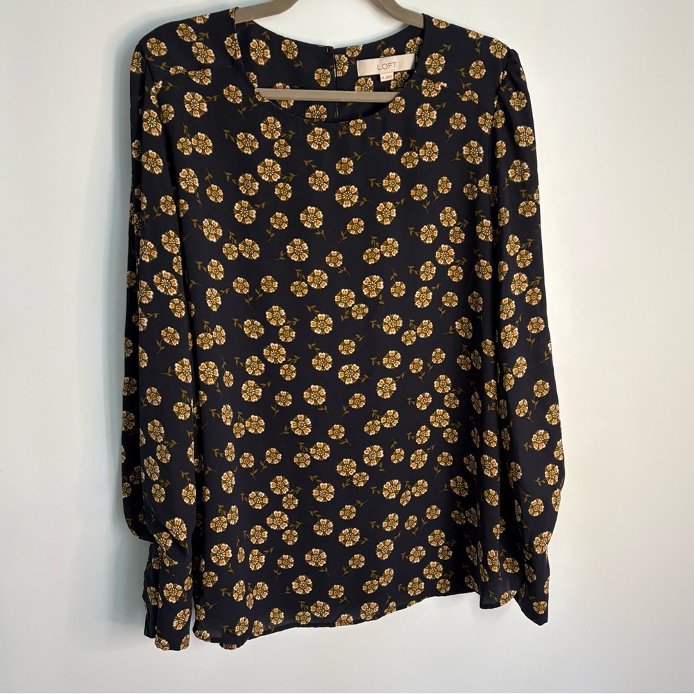 LOFT Navy and Gold Floral Blouse